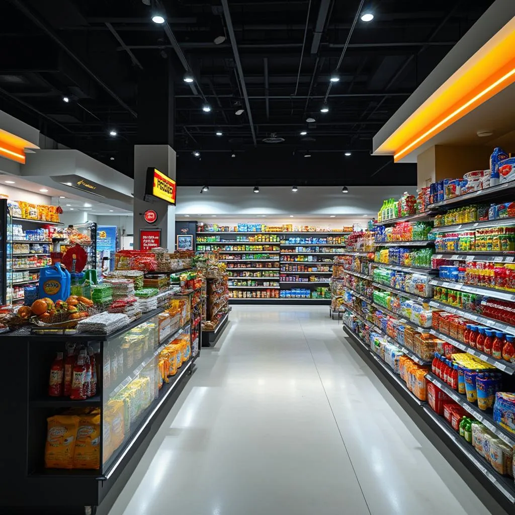 Interior de una tienda de conveniencia premium en una estación.